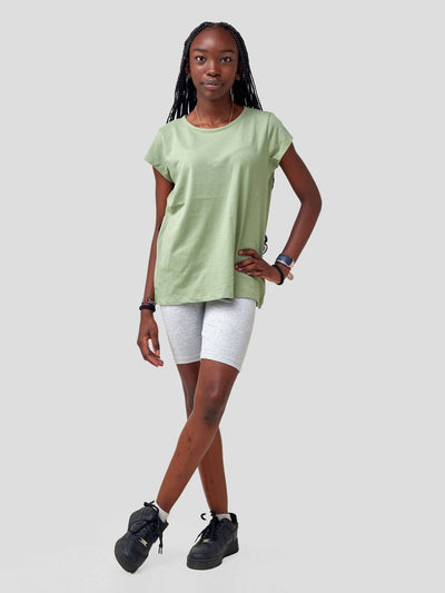 Inken Solid Short Sleeve Hi-Lo T-shirt - Light Green - Shopzetu
