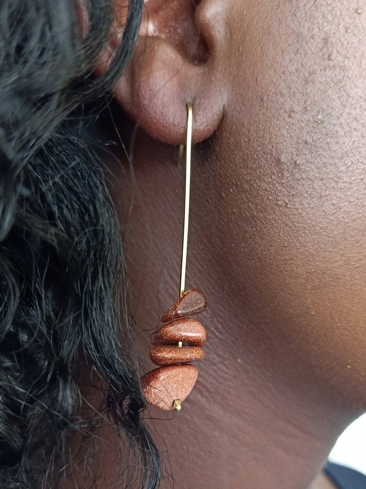 Xara Gems Juba Gold Stone Earrings - Brown - Shopzetu