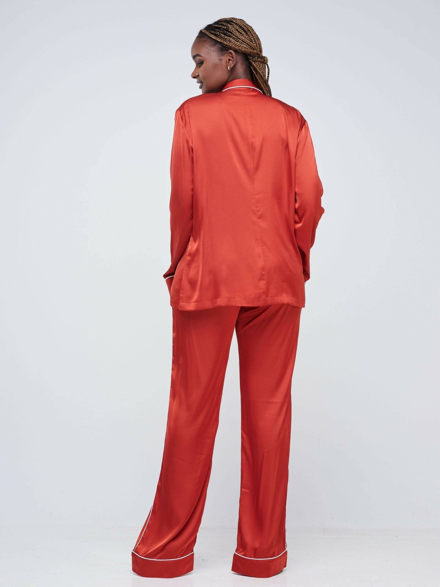 Fauza Design Silk Lounge Pant Sets - Rust - Shopzetu