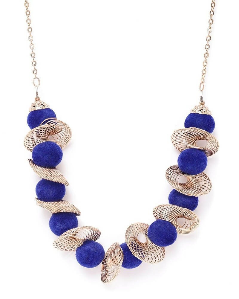 Slaks World Fashion Beaded Handcrafted Necklace - Blue / Gold - Shopzetu