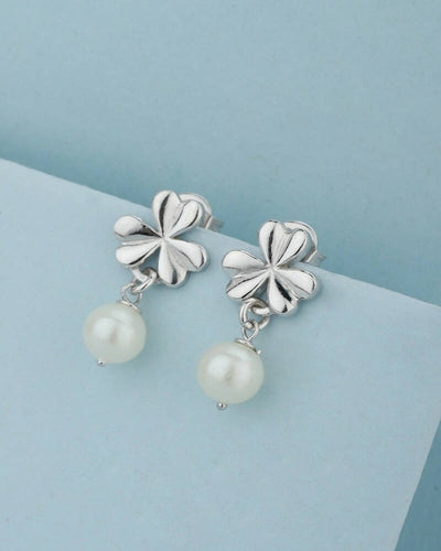 Slaks World Fashion Silver & White Floral Drop Earrings-Silver