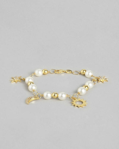 Slaks World Fashion Zirconia Charm Bracelet-White/Brass - Shopzetu