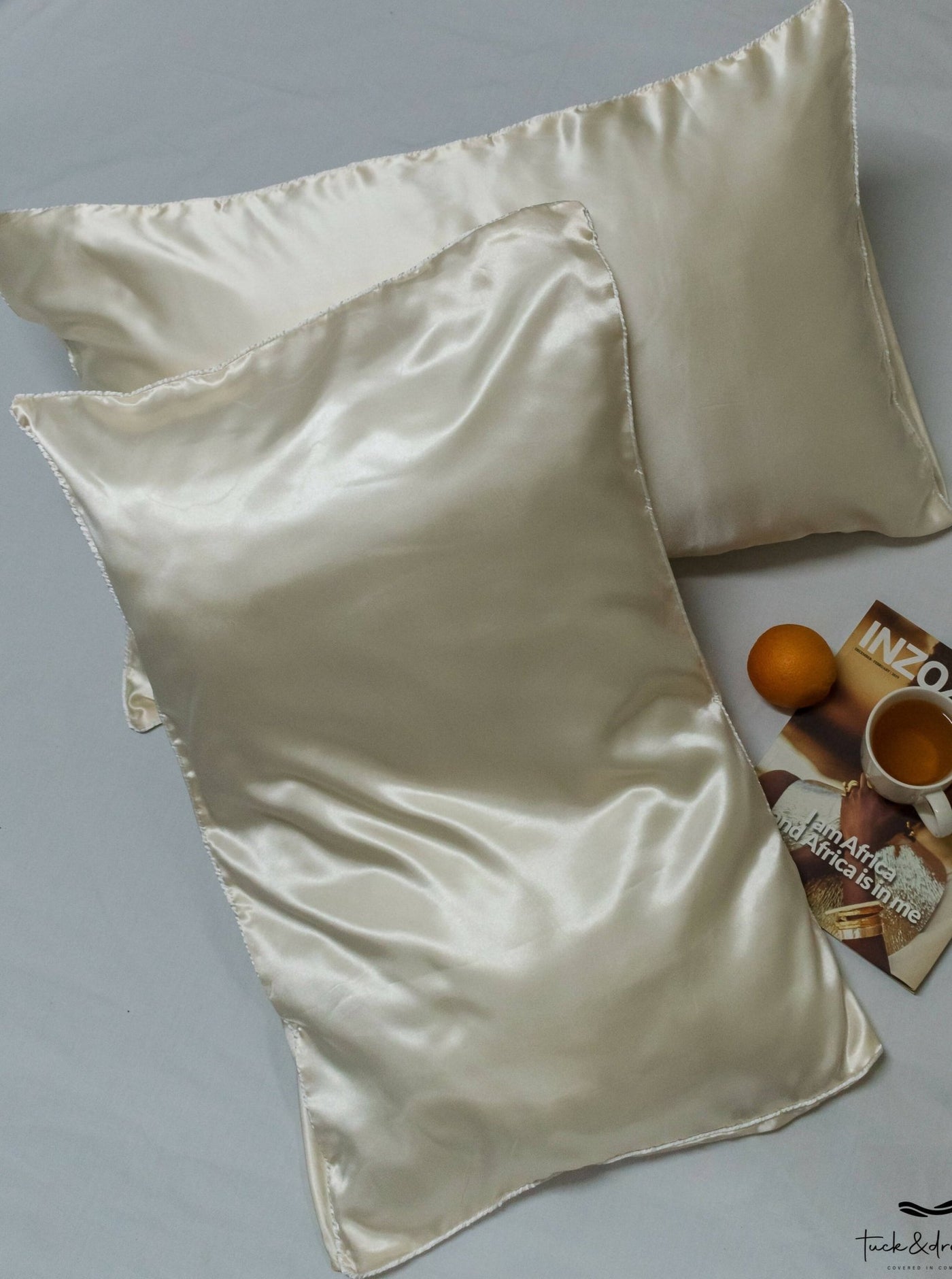 Tuck & Dream Silk Satin Pillow Case Set -Gold - Shopzetu