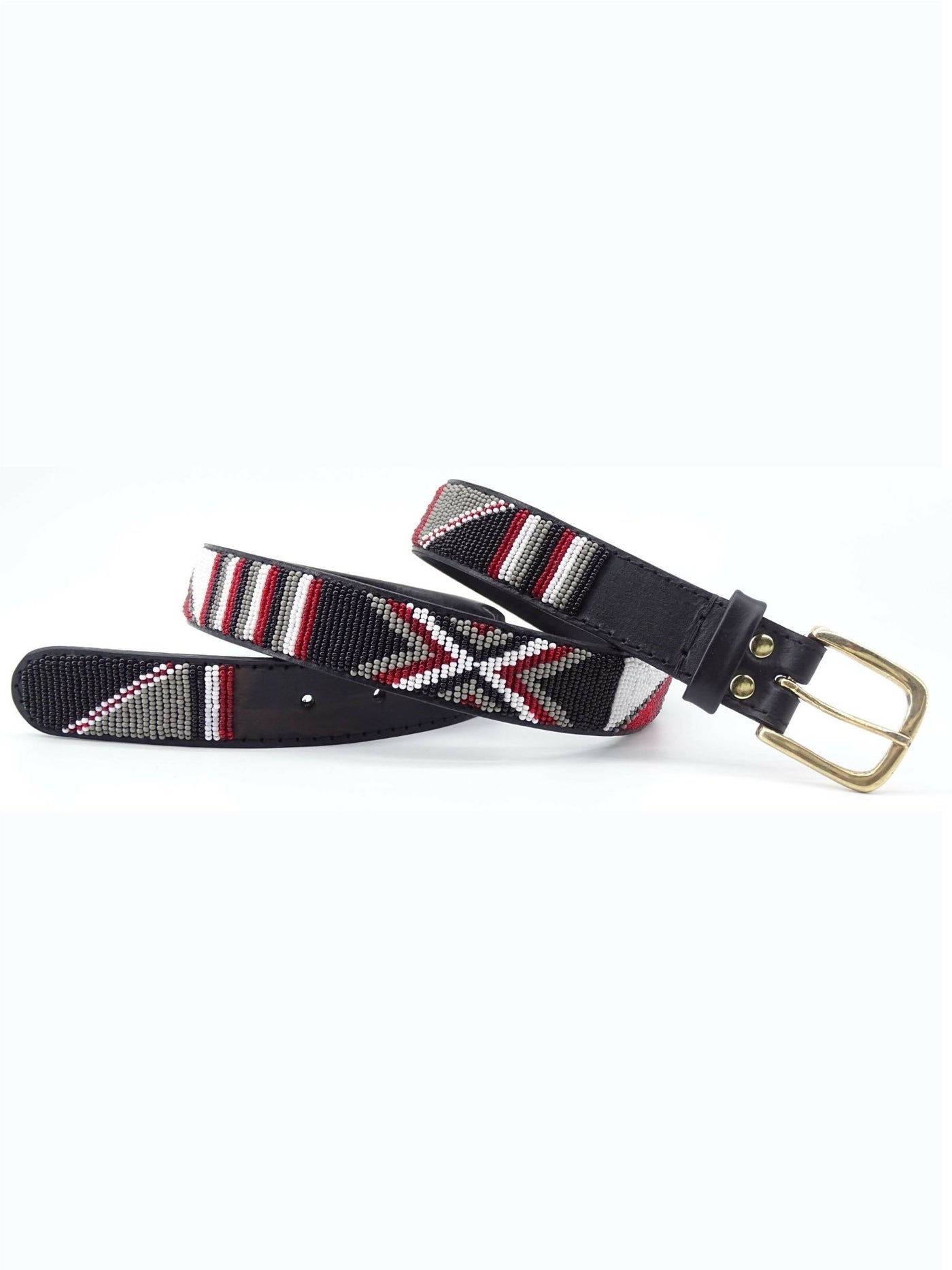 Azu's Casual 3cm Beaded Belt - Red / White / Grey / Black B17-4 - Shopzetu