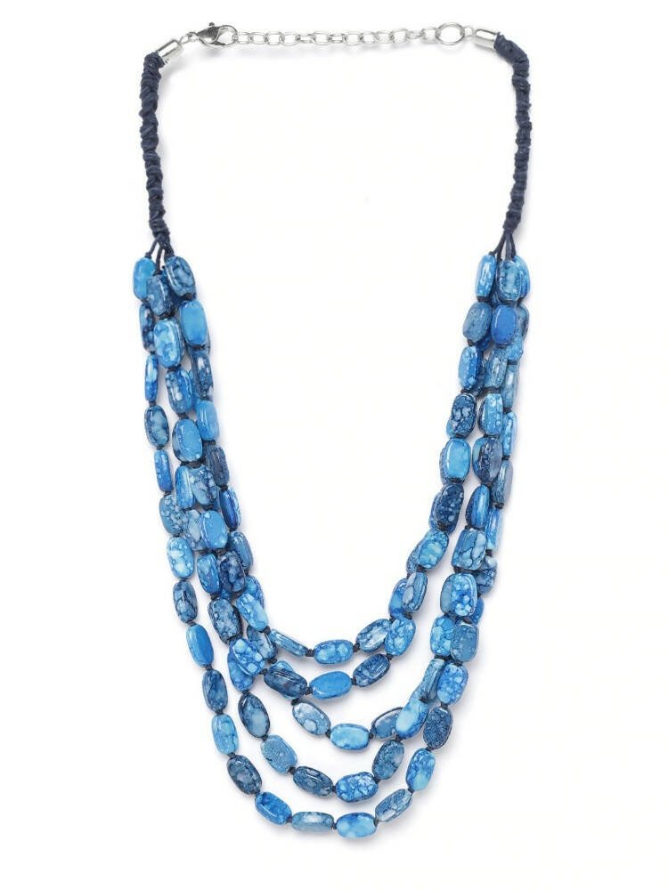 Slaks World Fashion Bead Layered Necklace - Sea Blue - Shopzetu