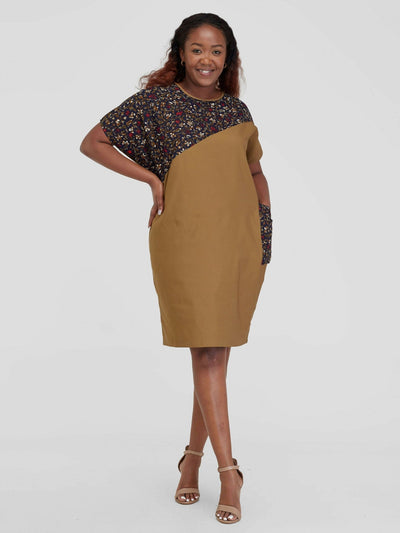 Beqss Zula Dolman Asymmetrical Shift Dress - Khaki - Shopzetu