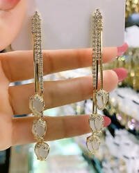 Slaks World Fashion 3 Chain Dangle Earrings - White/Gold - Shopzetu