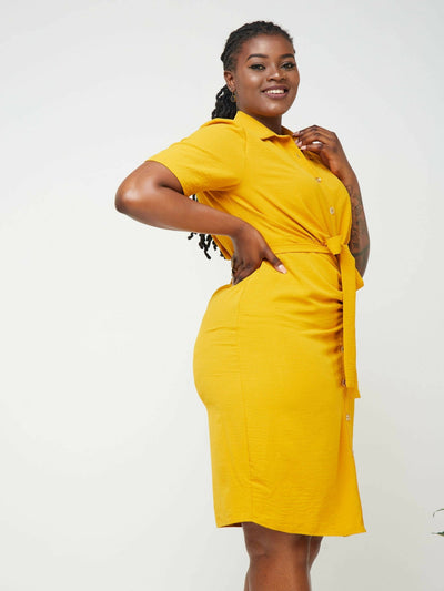 Phyls Collections Nate Knee length Shirt Dress Mustard - Shop Zetu Kenya