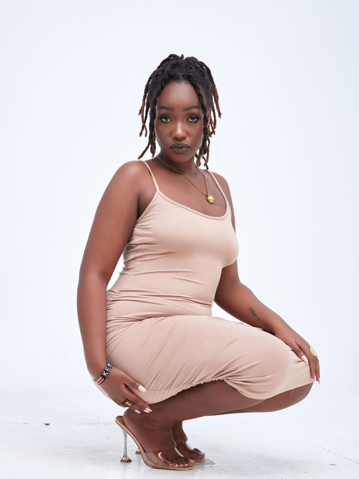 Popular 21 Cami Side Ruched Midi Dress - Warm Taupe  - Shop Zetu Kenya