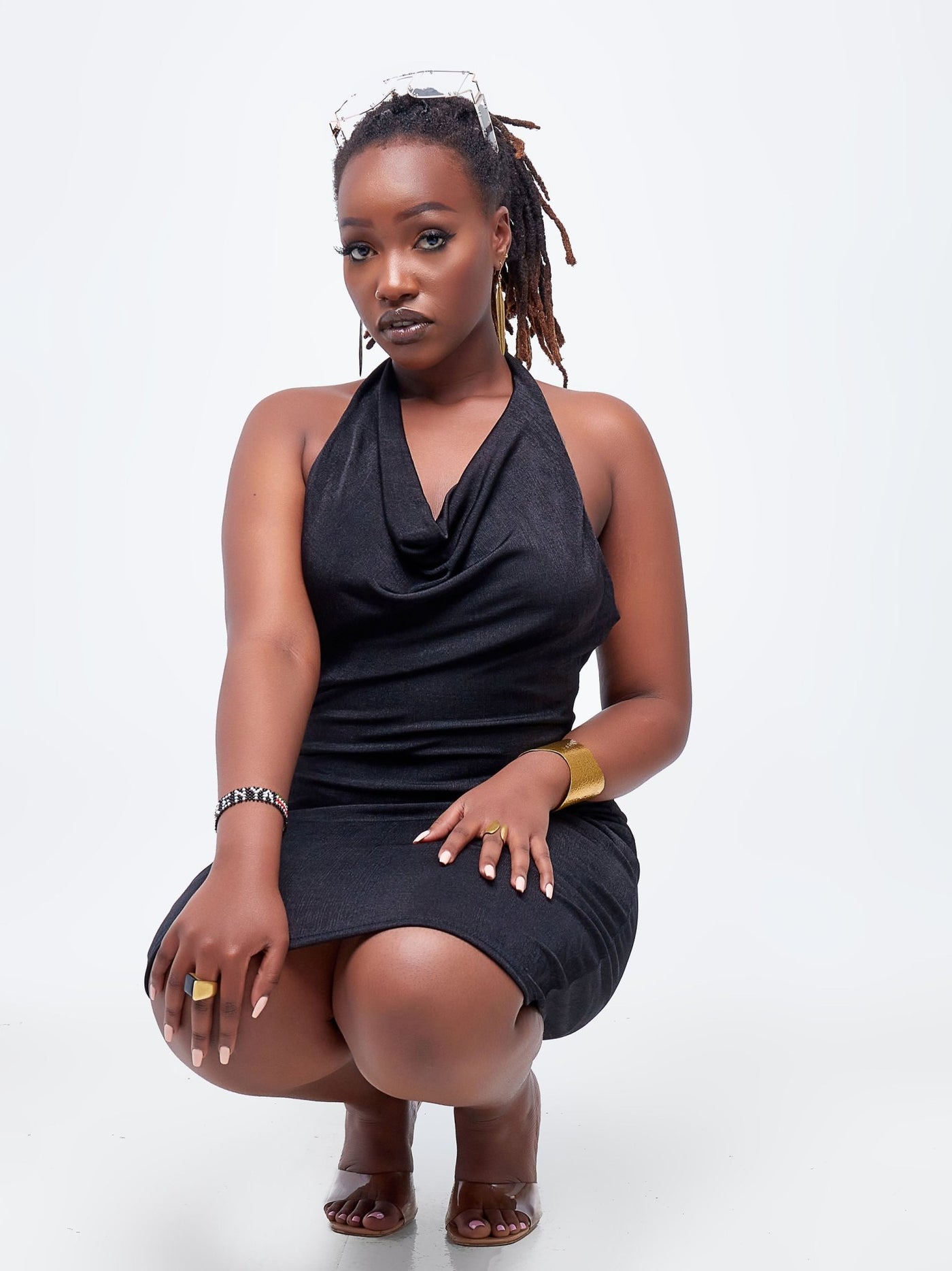 Popular 21 Cowl Lined Midi Halter Dress - Black  - Shop Zetu Kenya