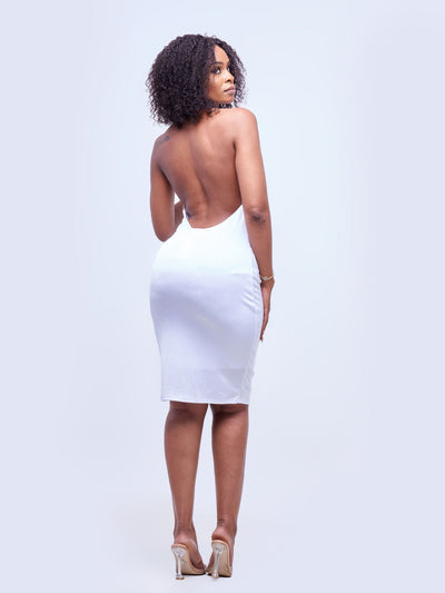 Popular 21 Cowl Lined Midi Halter Dress - White  - Shop Zetu Kenya