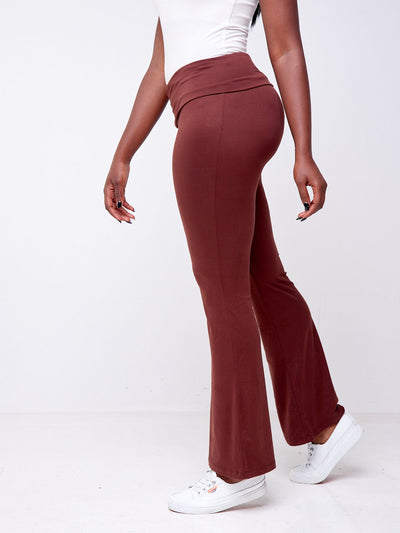 Popular 21 Fold Over Flare Pants - Rum Raisin - Shop Zetu Kenya