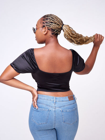Popular 21 Shirred Bust Puff Sleeve Bustier Top - Black - Shop Zetu Kenya
