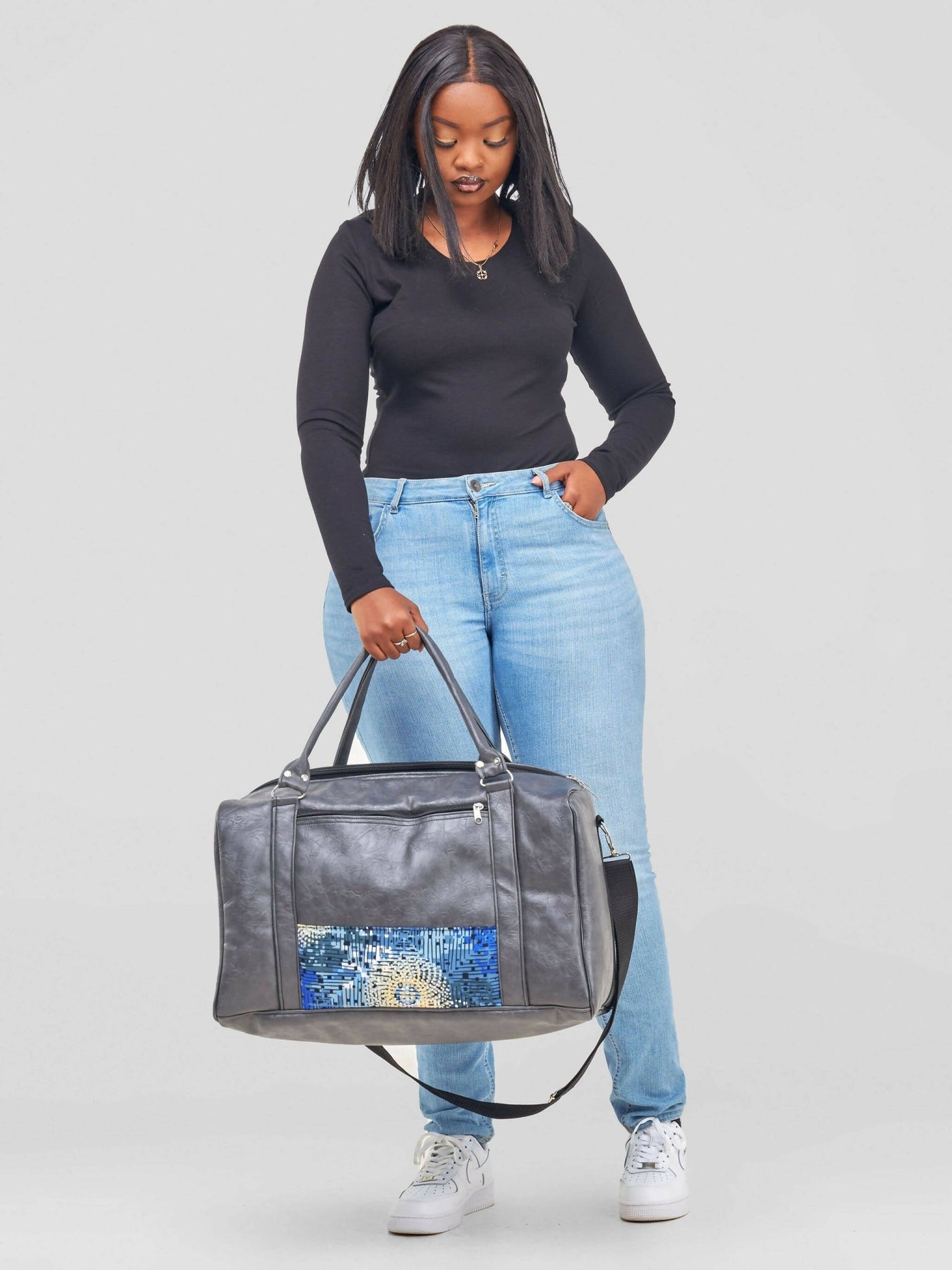 Kay Designs Leather Travel Bag - Grey - Shopzetu