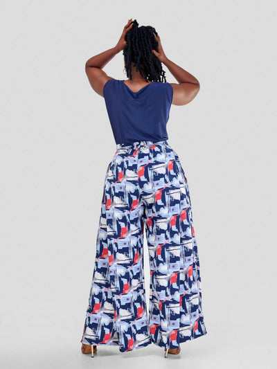 Curves BD Kipepeo Pants - Navy Blue / Red Print - Shopzetu