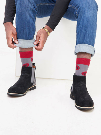 Kamata Red Pawpaw Combed Cotton Socks - Red / Grey - Shopzetu
