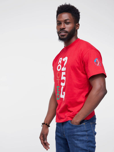 Rooted +254 AU Short Sleeved T-Shirt - Red - Shop Zetu Kenya