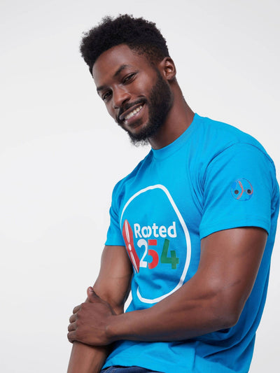 Rooted +254 AU Short Sleeved T-Shirt - Sky Blue - Shop Zetu Kenya