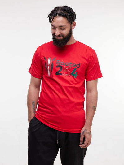 Rooted +254 Short Sleeved T-Shirt - Red - Shop Zetu Kenya
