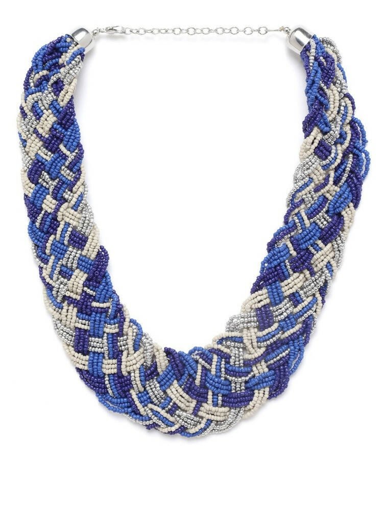 Slaks World Fashion Beaded Braided Necklace - Blue - Shopzetu