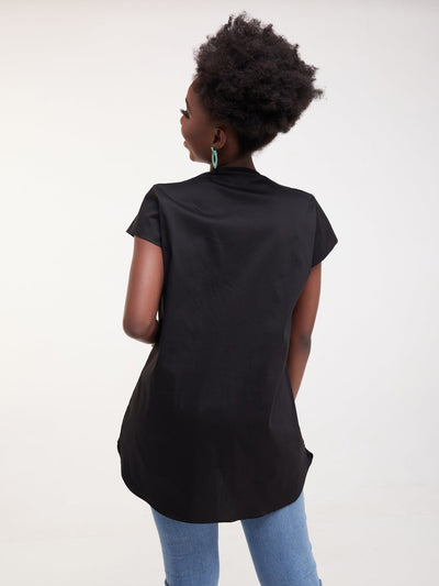 Safari Huru Cap Sleeved Top - Black - Shop Zetu Kenya