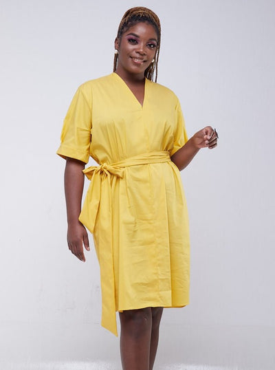 Safari Huru Short Sleeved Shirt Dress - Mustard - Shop Zetu Kenya