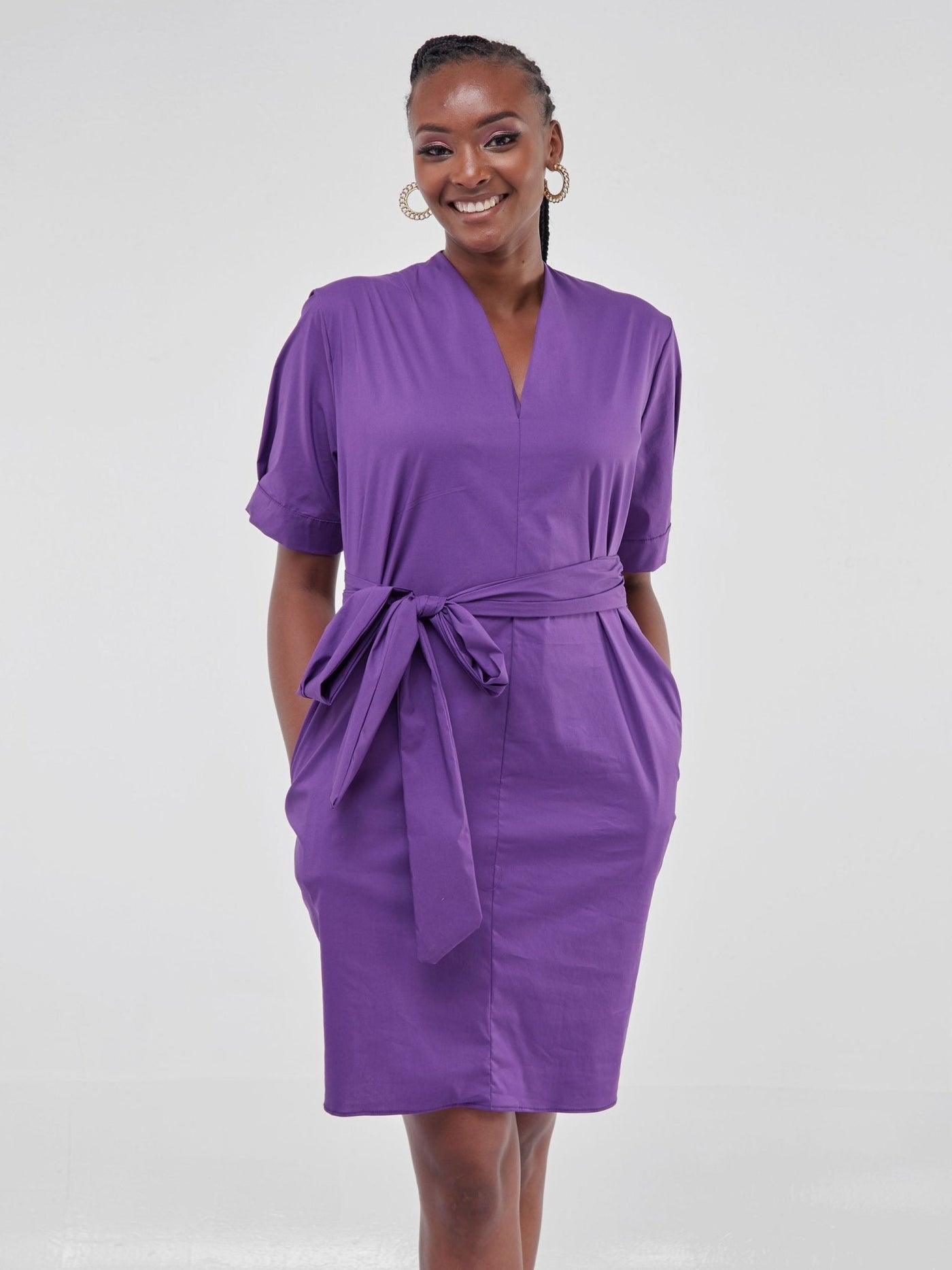 Safari Huru Short Sleeved Shirt Dress - Purple - Shopzetu