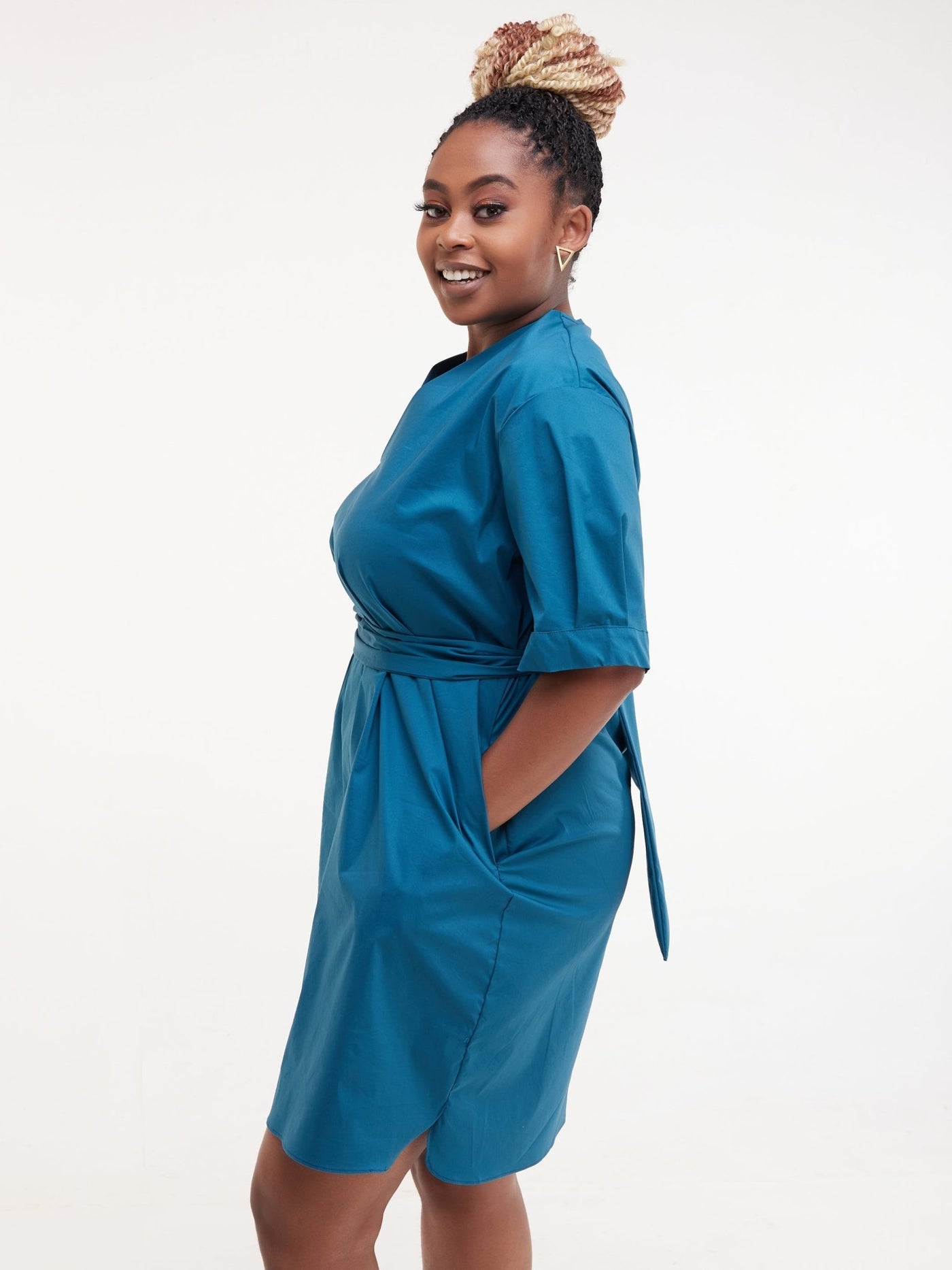 Safari Huru Short Sleeved Shirt Dress - Teal - Shop Zetu Kenya
