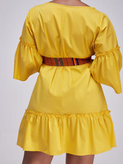 Safari Tawi Flounce Tent Dress - Mustard - Shopzetu
