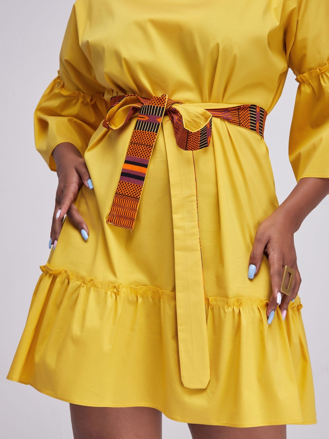 Safari Tawi Flounce Tent Dress - Mustard - Shopzetu