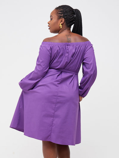 Safari Tawi Off Shoulder Knee Length Dress - Purple - Shopzetu
