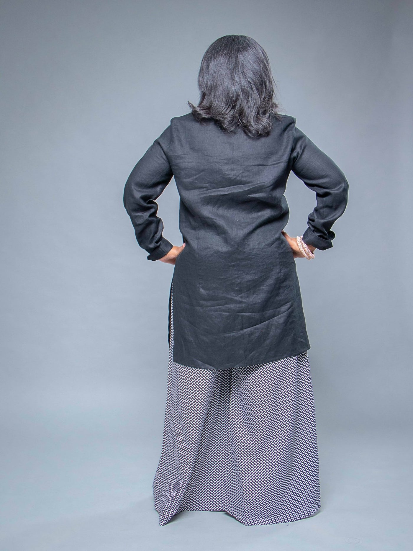 Sally Karago Linen Shirt Dress - Black / Grey - Shop Zetu Kenya