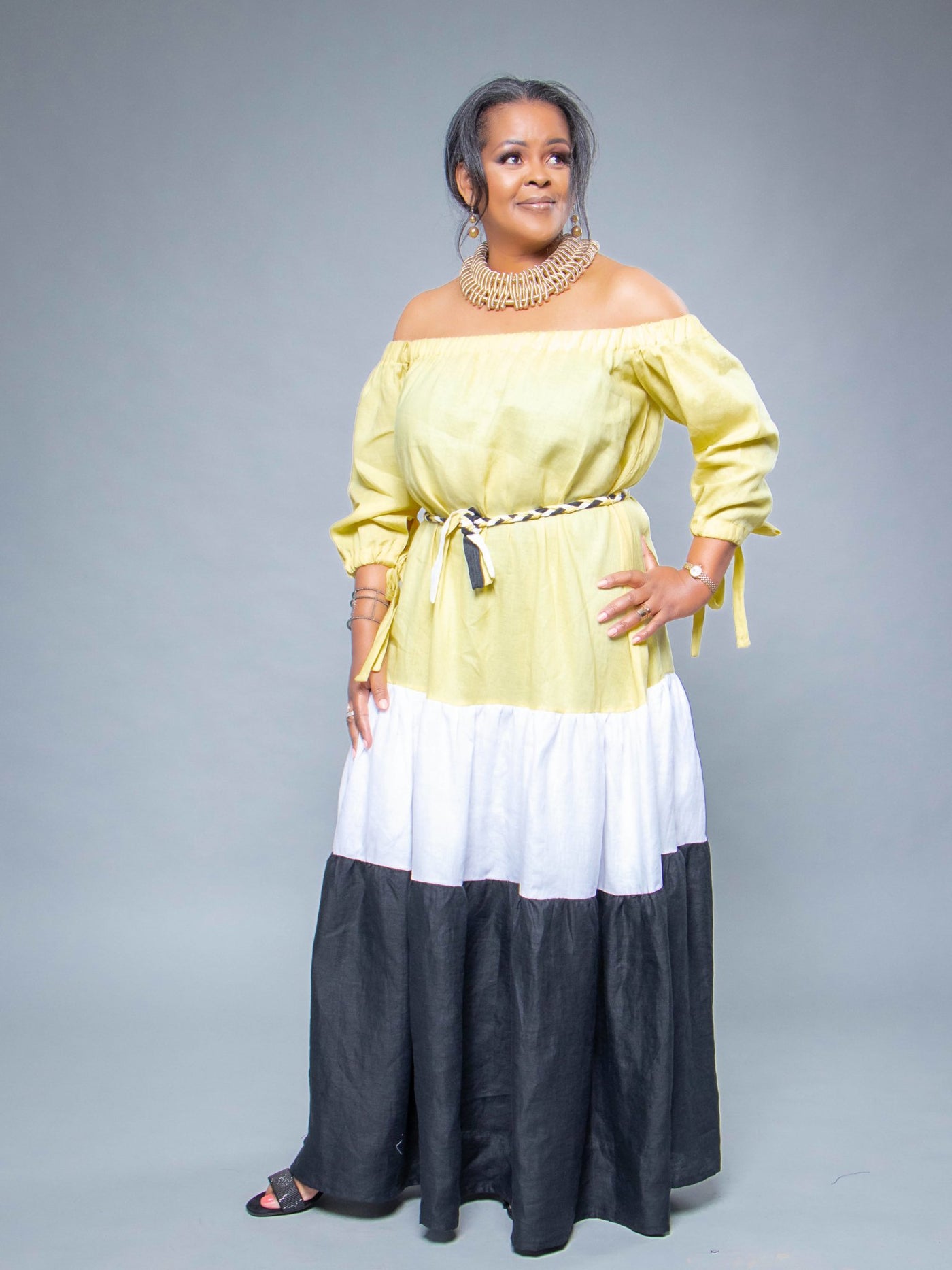 Sally Karago Maxi Colour Block Dress - Yellow / Black / White - Shop Zetu Kenya