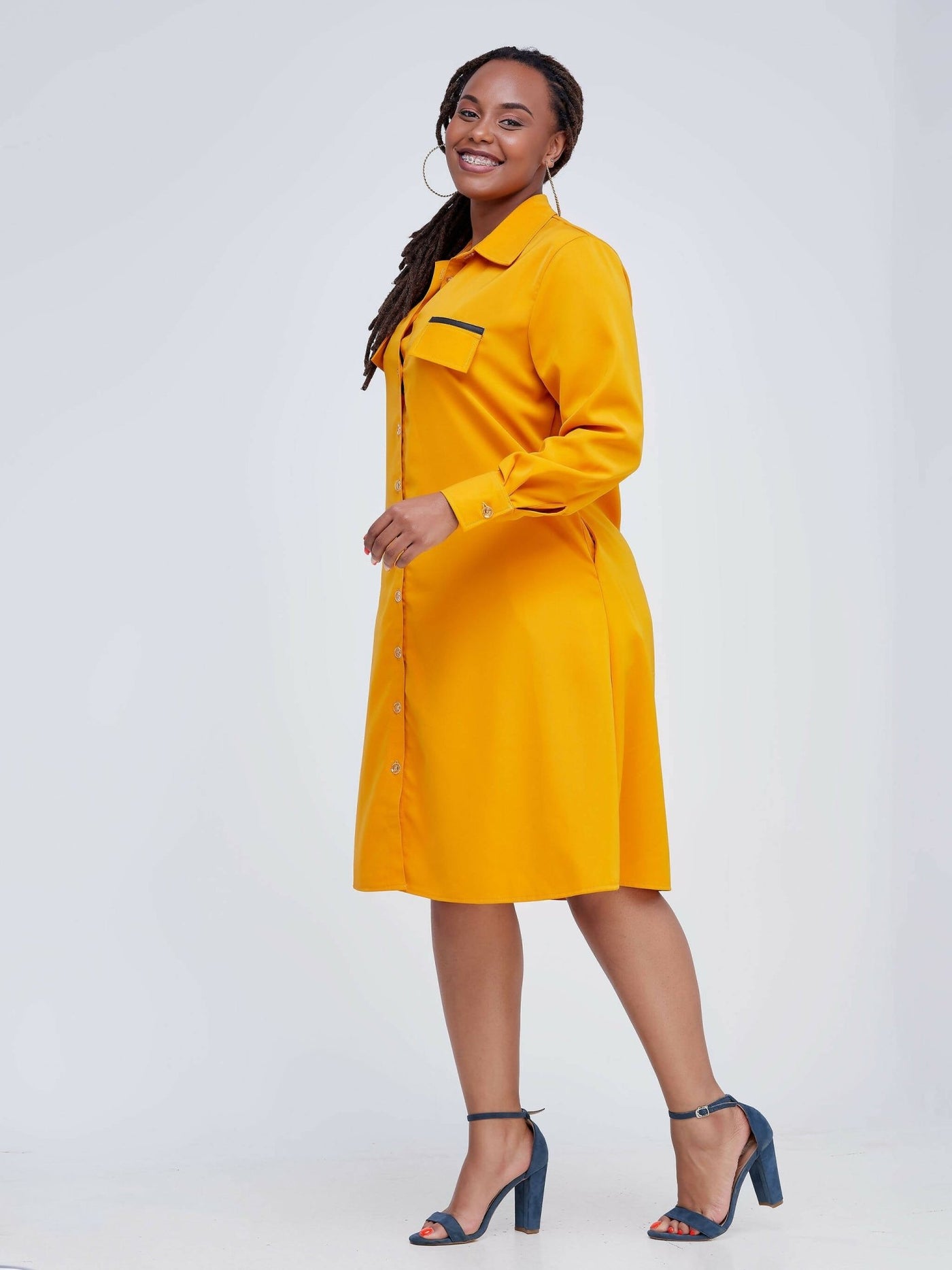Salok Akini Mustard Shirt Dress - YELLOW - Shop Zetu Kenya