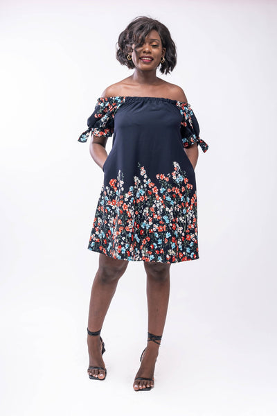 Salok Calze Shift Dress - Navy Blue Print - Shop Zetu Kenya