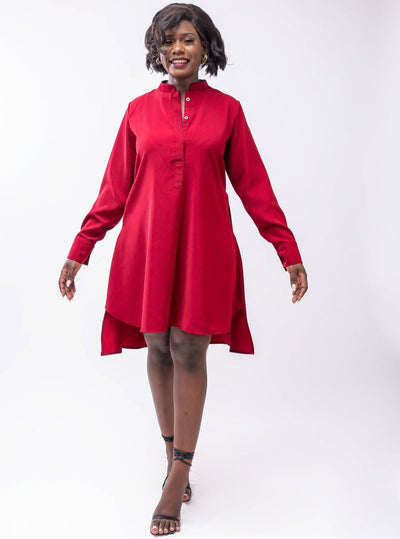 Salok Mani Shift Dress - Burgundy - Shop Zetu Kenya