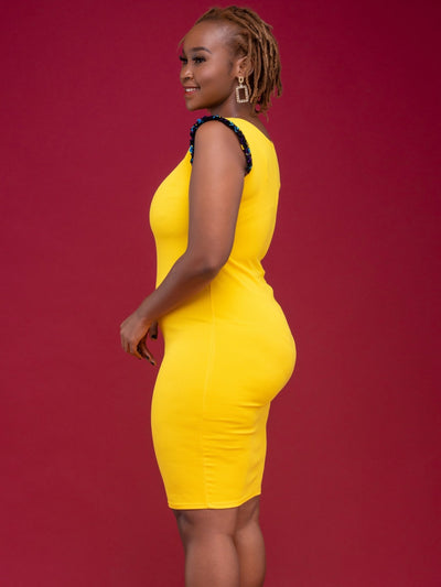 Salok Nitty Knee Length Dress - Yellow - Shopzetu