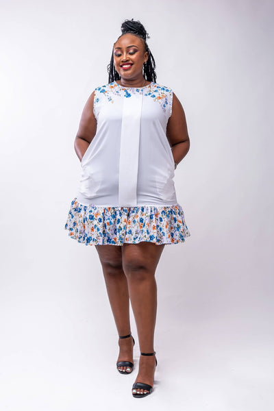 Salok Priya Shift Dress - White Print - Shop Zetu Kenya