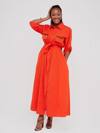 Salok Rave Shirt Dress - Orange - Shopzetu