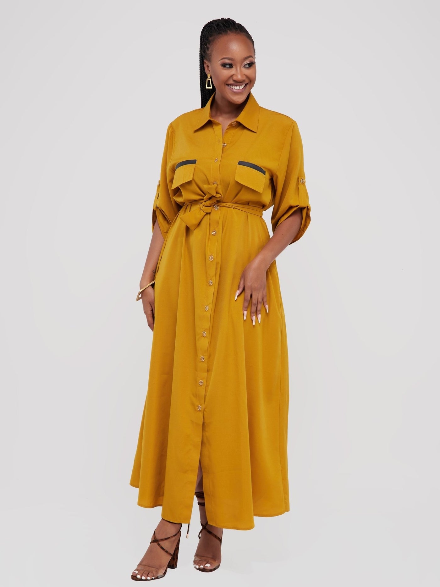 Salok Rave Shirt Dress - Yellow - Shopzetu