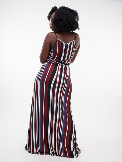 Salok Salama Maxi Dress - Maroon / Black / White Stripes - Shop Zetu Kenya