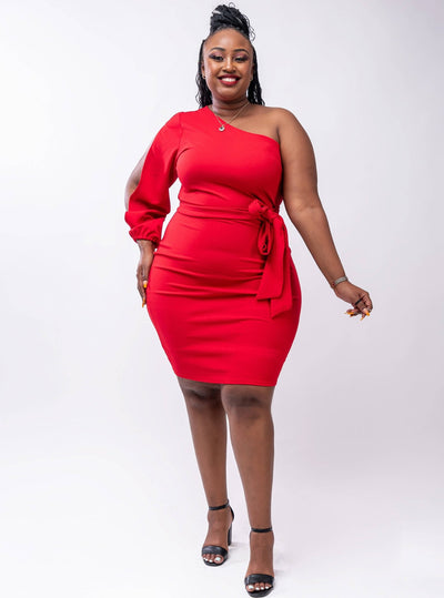 Salok Vilah Knee Length Dress - Red - Shop Zetu Kenya