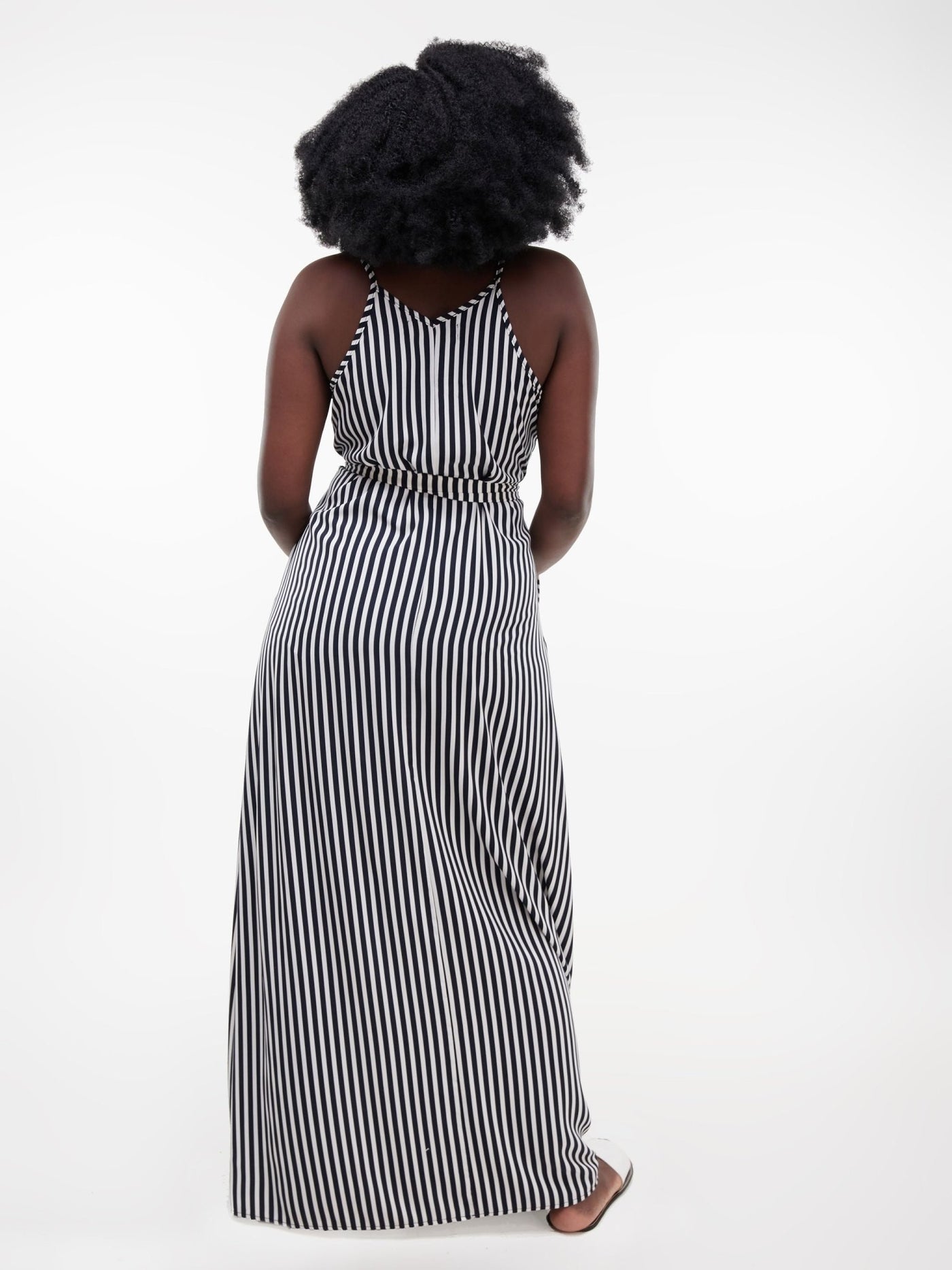 Salok Zari Maxi Dress - Black / Dark Blue Stripes - Shop Zetu Kenya