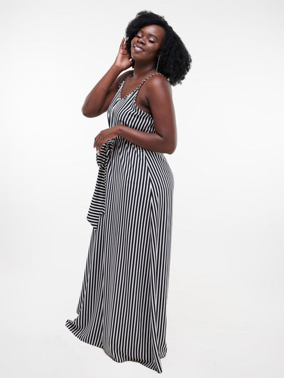 Salok Zari Maxi Dress - Black / Dark Blue Stripes - Shop Zetu Kenya