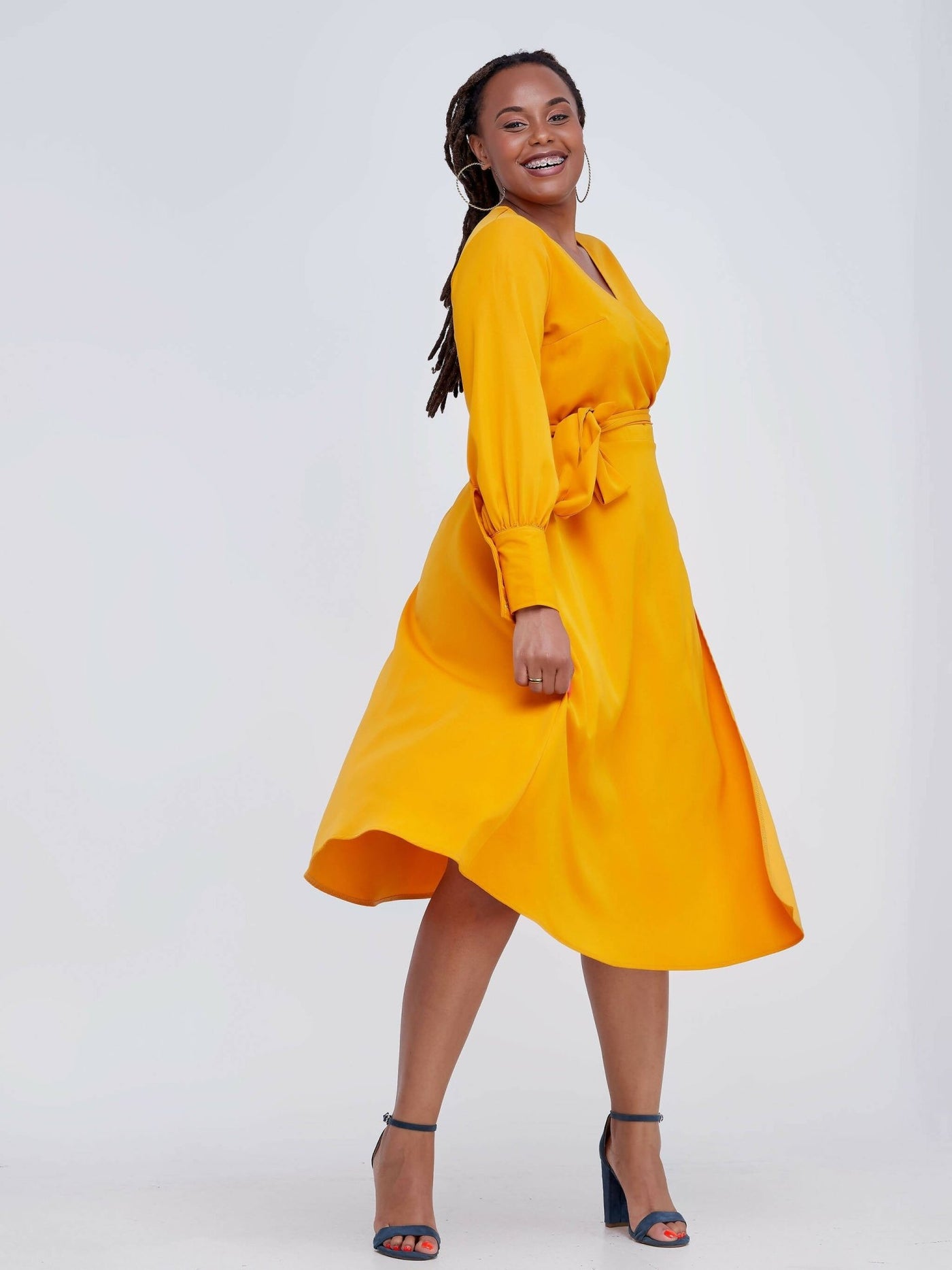 Salok Zetu Mustard Wrap Dress- Yellow - Shop Zetu Kenya