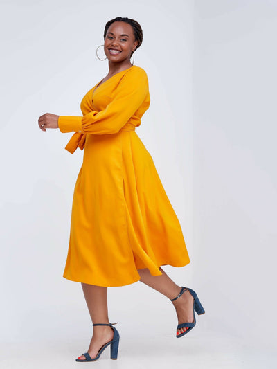 Salok Zetu Mustard Wrap Dress- Yellow - Shop Zetu Kenya
