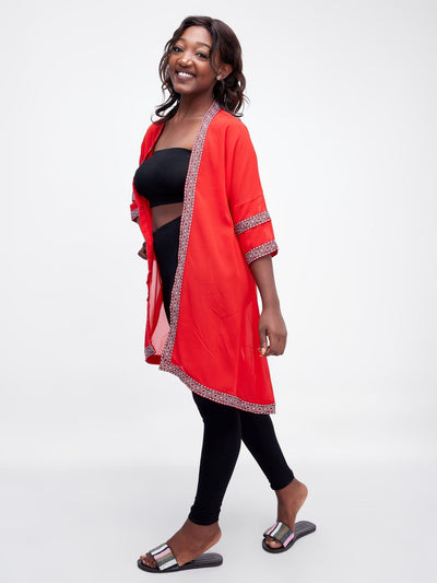 Sayuri Kimono With Printed Trim - Red - Shop Zetu Kenya