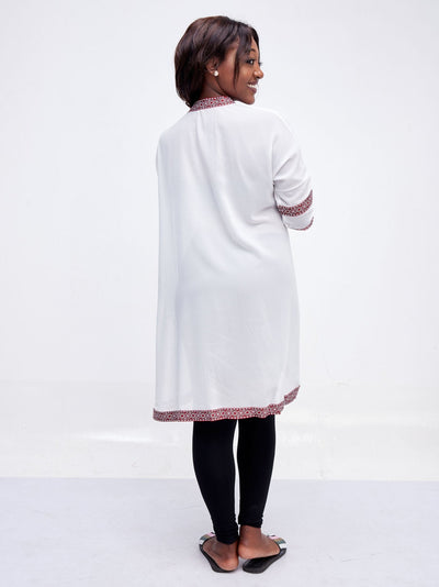 Sayuri Kimono With Printed Trim - White - Shop Zetu Kenya