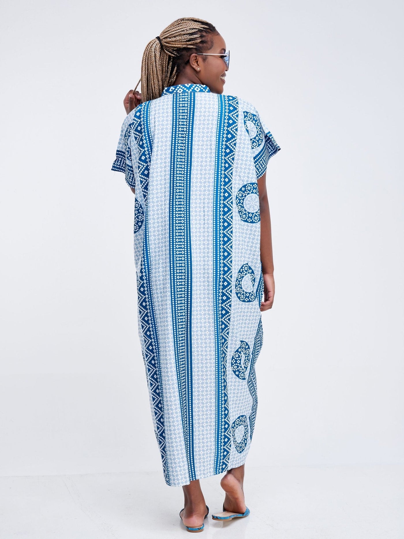 Sayuri Maxi Dress With Tunic Neckline And Waist Elastic - Blue - Shop Zetu Kenya