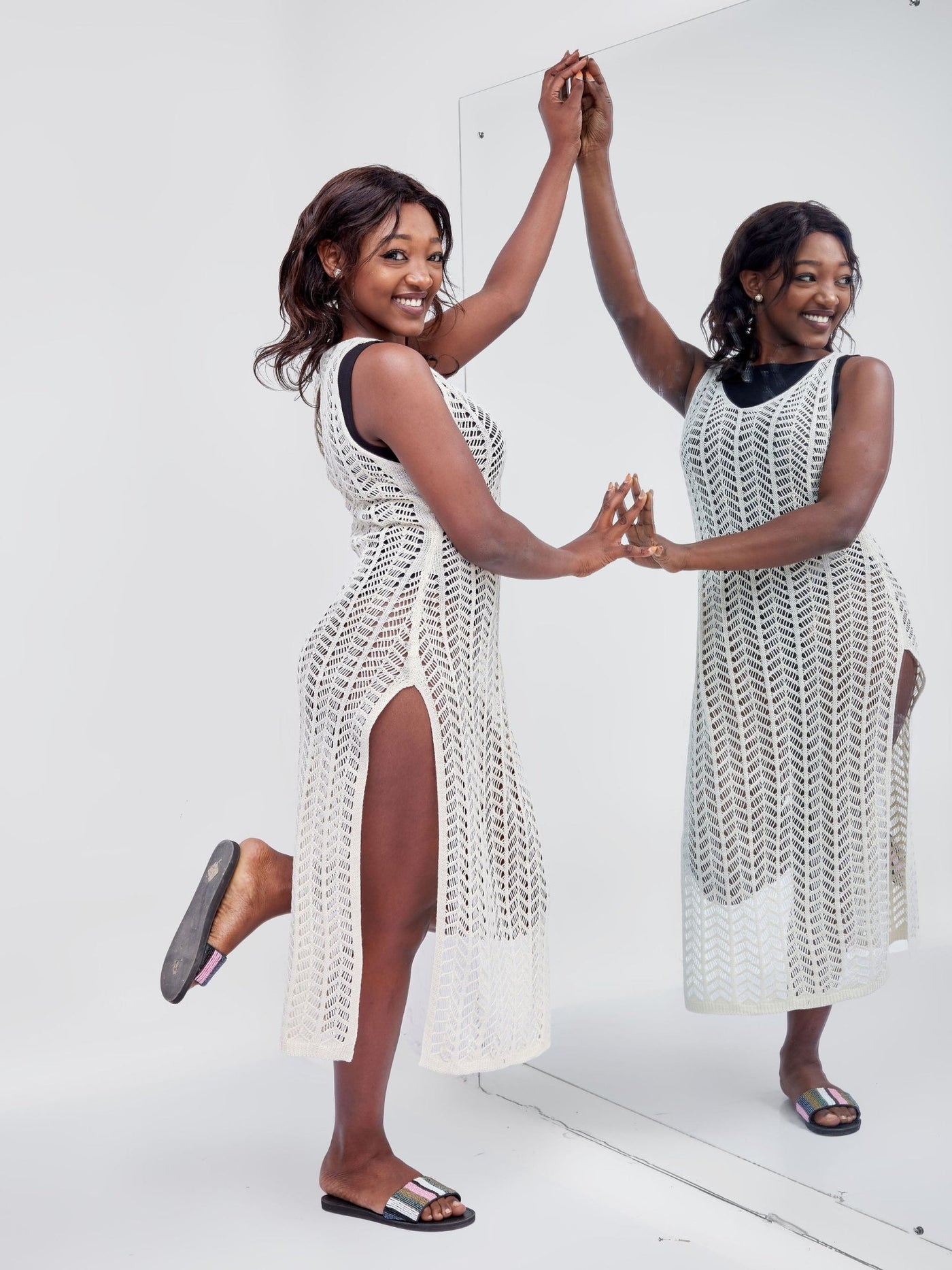 Sayuri Maxi Plunge Neck Crotchet Cover Up Dress - Cream - Shop Zetu Kenya